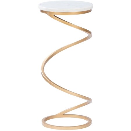 Powell Powell D1323A20W Rian Spiral Drink Table; White - Marble & Gold Iron D1323A20W